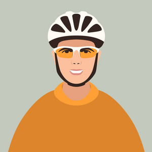 脸骑自行车的头盔, 矢量插图, 扁平的风格