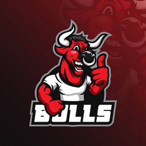 公牛吉祥物矢量标志设计与现代插图概念风格的徽章标志和t恤印刷.