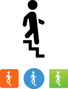 文字沿着沿着楼梯矢量图标走下去的人照片