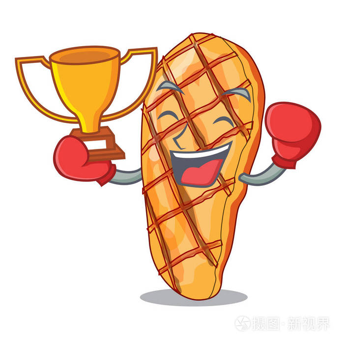 拳击冠军烤鸡胸肉吉祥物矢量插图