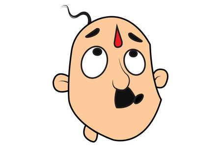 矢量卡通插图可爱的秃头男人思考. 孤立在白色背景上.照片