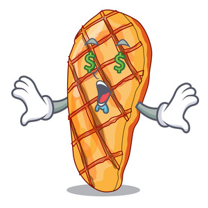 金钱眼烤鸡胸肉,吉祥物矢量插图钱眼动画片甜牛奶玻璃早餐向量例证钱