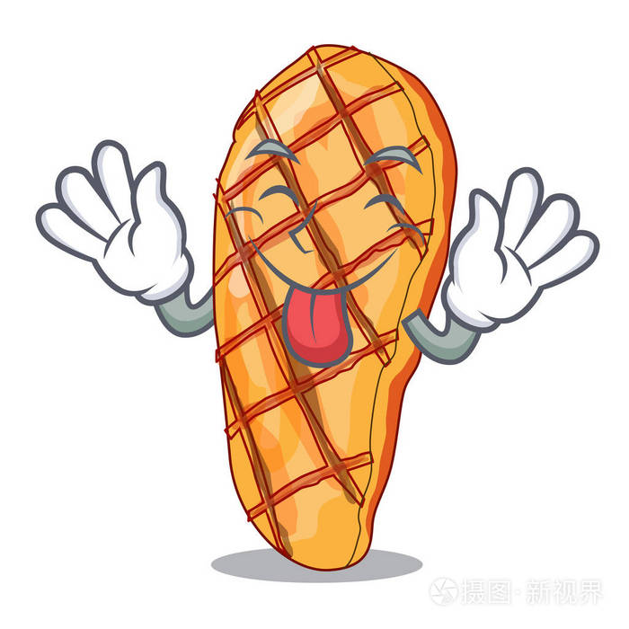 吐舌烤鸡胸肉吉祥物矢量插图