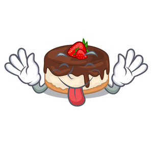 用吉祥物矢量图显示奶油舌出蛋糕浆果