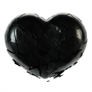 白色背景上破碎的黑色心脏。 三维渲染。