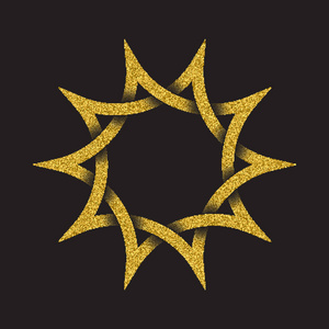金色闪闪发光的标志，凯尔特风格的黑色背景。 部落符号以十个尖星的形式出现。 珠宝设计的金邮票。