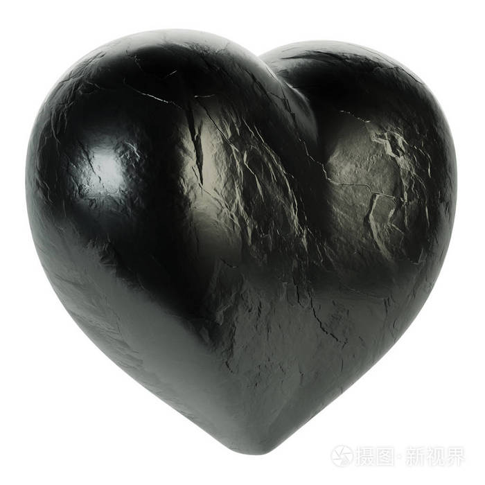 白色背景上的黑色心脏三维渲染