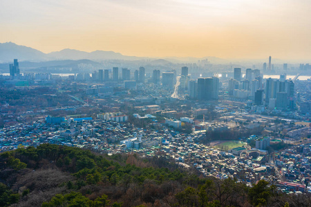 美丽的景观和城市景观与建筑，韩国首尔市