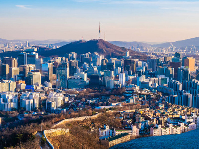 韩国首尔市美丽的建筑建筑城市景观和塔楼