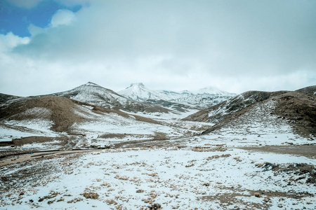 高阿特拉斯山脉摩洛哥雪山景观。