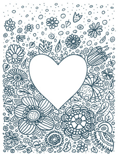 华丽的花型与花。涂鸦夏皮花背景。 卡片海报传单的心脏模板。