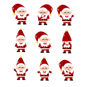 圣诞老人卡通矢量集收集可爱风格孤立的白色背景插图