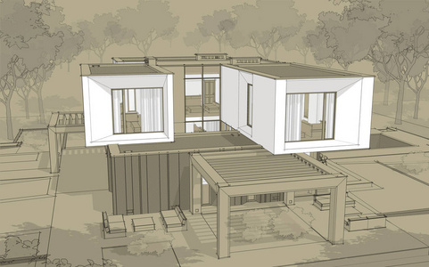 现代别墅草图图片