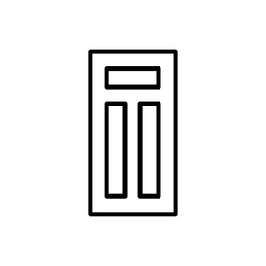  white illustration of closed wooden panel door. Vector line ico