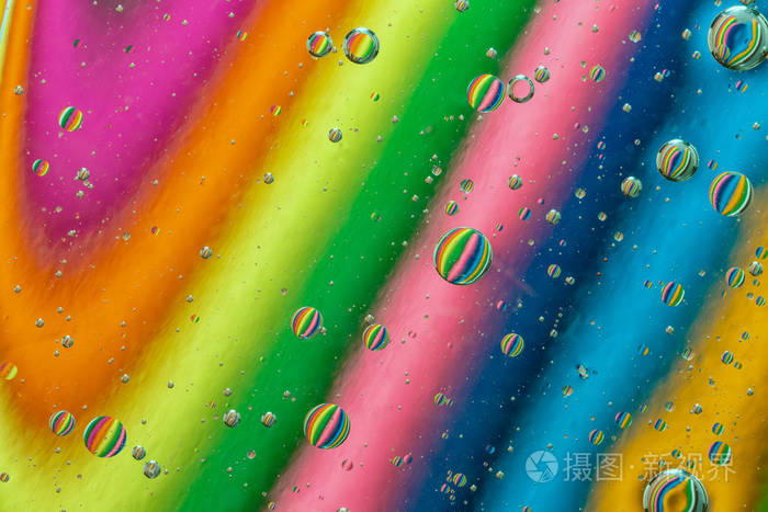 五颜六色的油滴在水的抽象背景