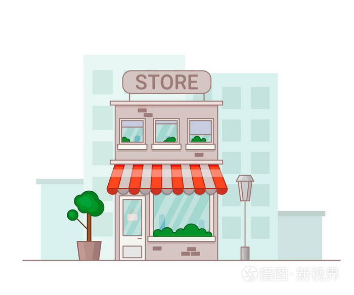 卡通风格的矢量插图. 商店门面景观.