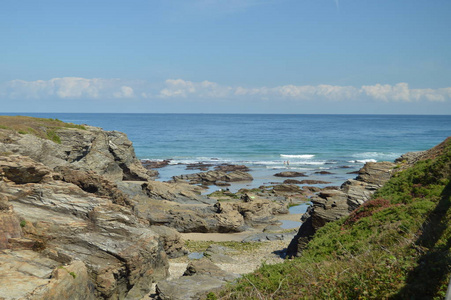 里巴多大教堂海滩岸边的地质构造。 2015年8月1日地质景观旅游度假自然。 大教堂的海滩利巴多卢戈加利西亚。