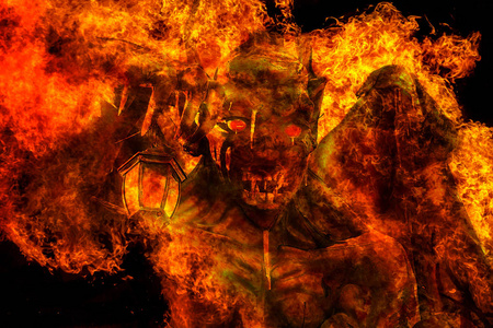 terrible燃烧一个死亡天使的抽象形象,结束了梅菲斯托普斯,作为恐怖