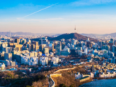 韩国首尔市美丽的建筑建筑城市景观和塔楼