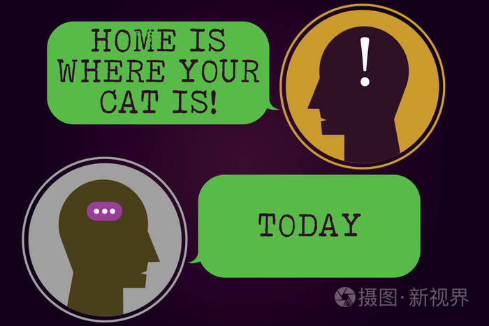 显示家的文字符号是你的猫在哪里 概念照片小猫爱好者猫保护可爱的动物信使室与聊天头讲话泡沫朋克图标照片 正版商用图片16gnux 摄图新视界