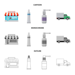 药房和医院图标的隔离对象。网上药房和商业股票符号集