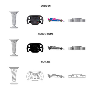 矢量图示车和拉力赛图标。一套汽车和种族股票符号的网站