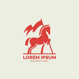 红马与旗帜标志设计模板. 矢量图.照片