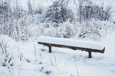 冬季公园的长椅上