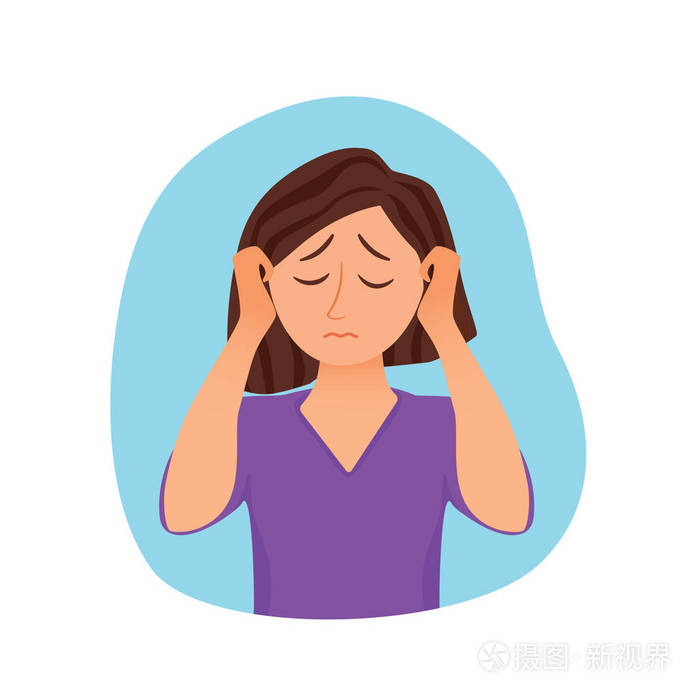 头疼动画片例证的年轻妇女