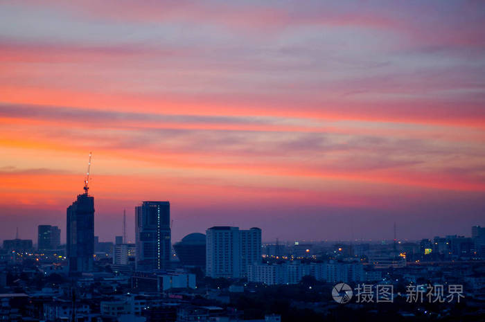 泰国曼谷的日落和剪影城