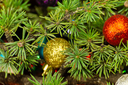 圣诞节装饰圣诞树枝和舞会特写节日背景