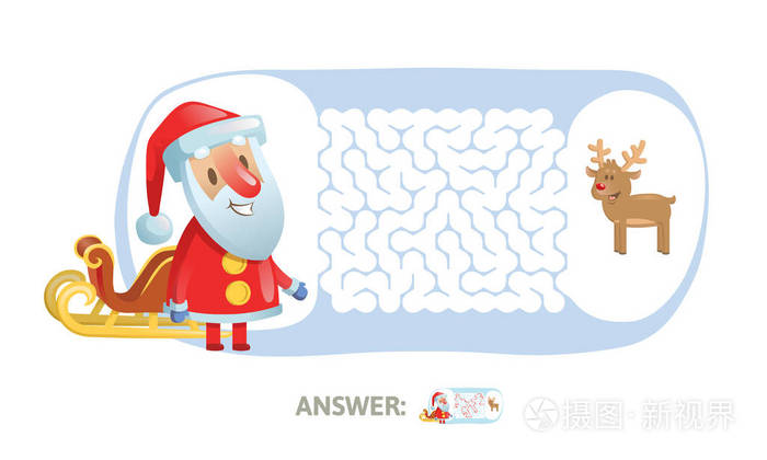 冬季迷宫游戏迷宫与有趣的圣诞老人字符和答案平面向量例证隔离在白色