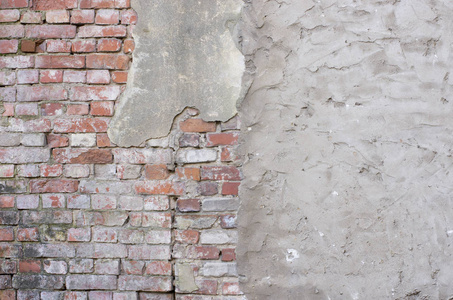 旧的损坏砖墙与混凝土