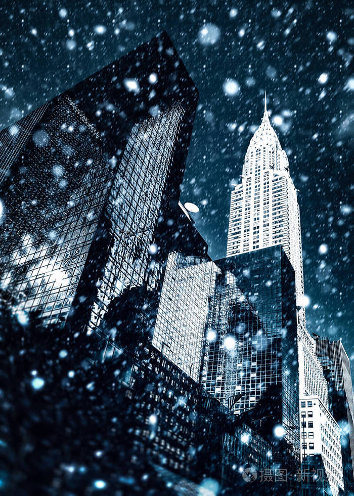纽约市冬季概念纽约下着雪冬季曼哈顿降雪
