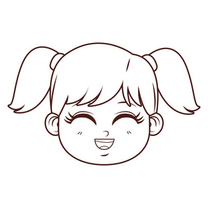 可爱的女孩脸卡通矢量插图平面设计插画