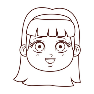 可爱的女孩脸卡通矢量插图平面设计插画