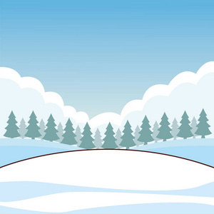 雪田景观卡通矢量图平面设计