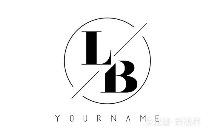 lb字母标志与切割和交叉设计和圆框矢量插图