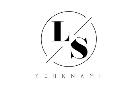 LS字母标志与切割和交叉设计和圆框矢量插图