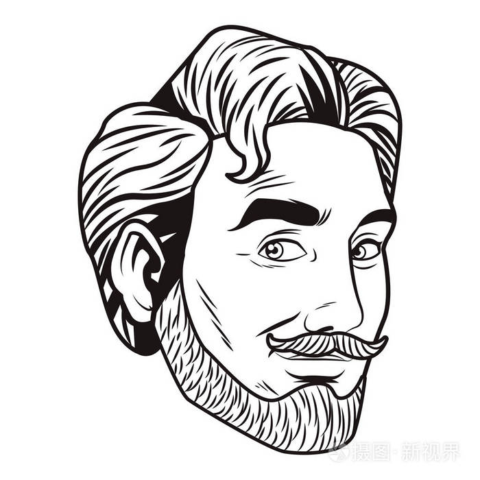 流行艺术人脸胡子卡通矢量插图平面设计插画-正版商用图片16hs9x-摄图