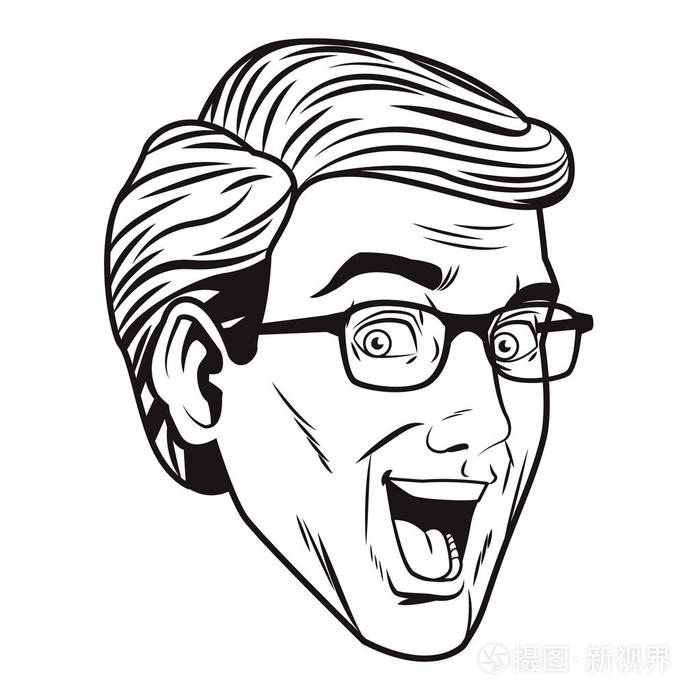 流行艺术惊喜人脸眼镜卡通矢量插图平面设计插画-正版商用图片16hs9z