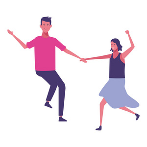 快乐情侣舞蹈卡通矢量插图平面设计