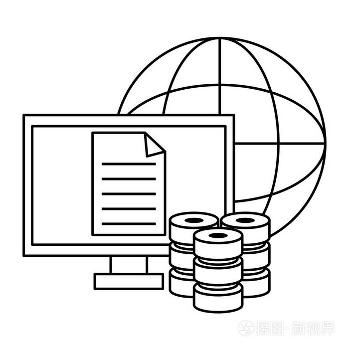 计算机与文件和数据库黑白矢量图平面设计插画-正版商用图片16hty7-摄