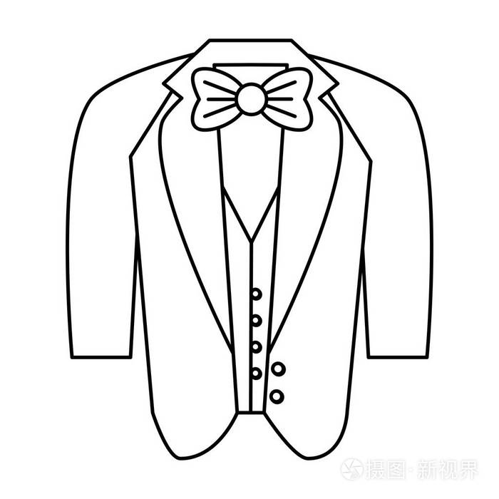 新郎婚礼吸烟与蝴蝶结黑白矢量插图平面设计插画-正版商用图片16hu7b