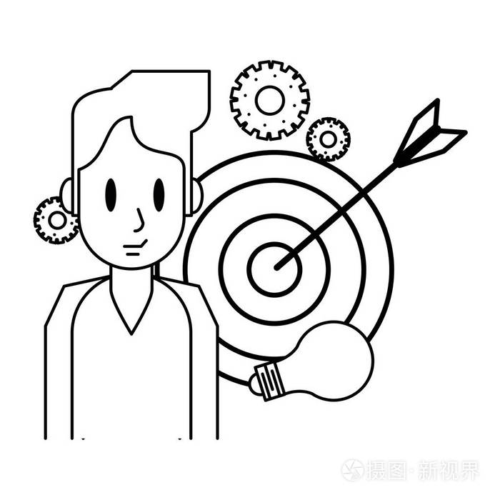 具有目标和灯泡的人,黑白矢量插图图形设计插画-正版商用图片16huq3