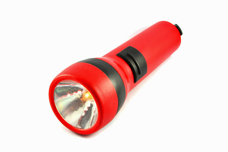 手电筒与橙色灯红色火炬灯隔离，白色背景