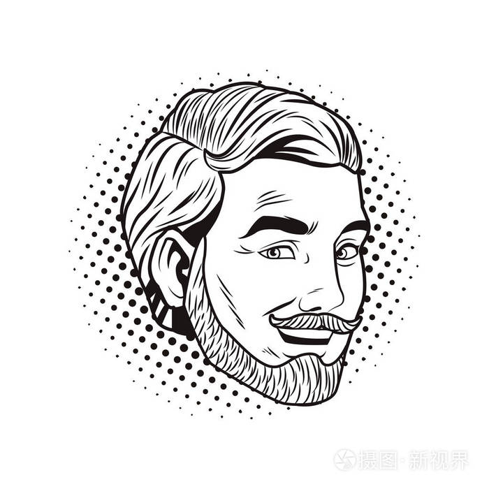 流行艺术人脸胡子卡通矢量插图平面设计