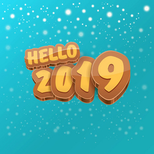 你好2019快乐新年创意设计背景或贺卡与丰富多彩的数字。愉快的新年标签或图标隔绝在夜空背景与星