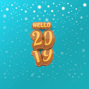 你好2019快乐新年创意设计背景或贺卡与丰富多彩的数字。愉快的新年标签或图标隔绝在夜空背景与星