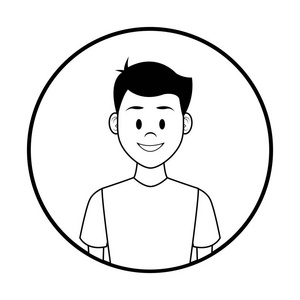 矢量黑白人物线描人物形象微笑卡通圆形图标黑白矢量插图图形设计照片